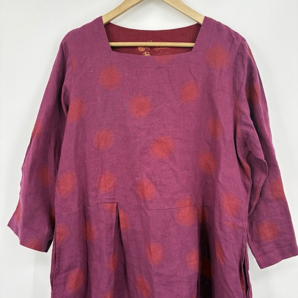 Gudrun Sjoden Linen Midi Dress Womens Large Polka Dot Lagenlook Artsy Pockets - Picture 4 of 10